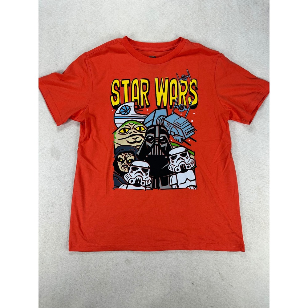 Star Wars Boys Orange Graphic T-Shirt Darth Vader Stormtrooper Kids XL 14 Disney